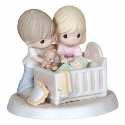 Precious Moments ''We're Glad'' Parents With Baby In Crib Figurine