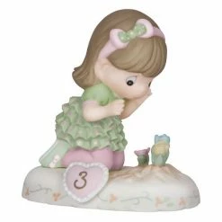 Precious Moments Age 3 Girl & Flowers Figurine Brunette -Precious Moments shop unnamed file 232