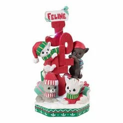Precious Moments Light-Up Feline Jolly Musical Christmas Table Decor