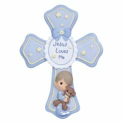 Precious Moments ''Jesus Loves Me'' Boy With Teddy Bear Cross Figurine
