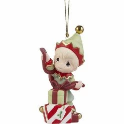Precious Moments Elf Wrapping Gift Christmas Ornament